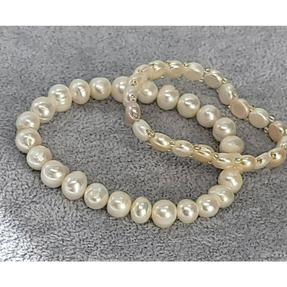 Freshwater Pearl Beaded Stretch Bracelet Lot - White and Cream Styles LI328 - Picture 4 of 8